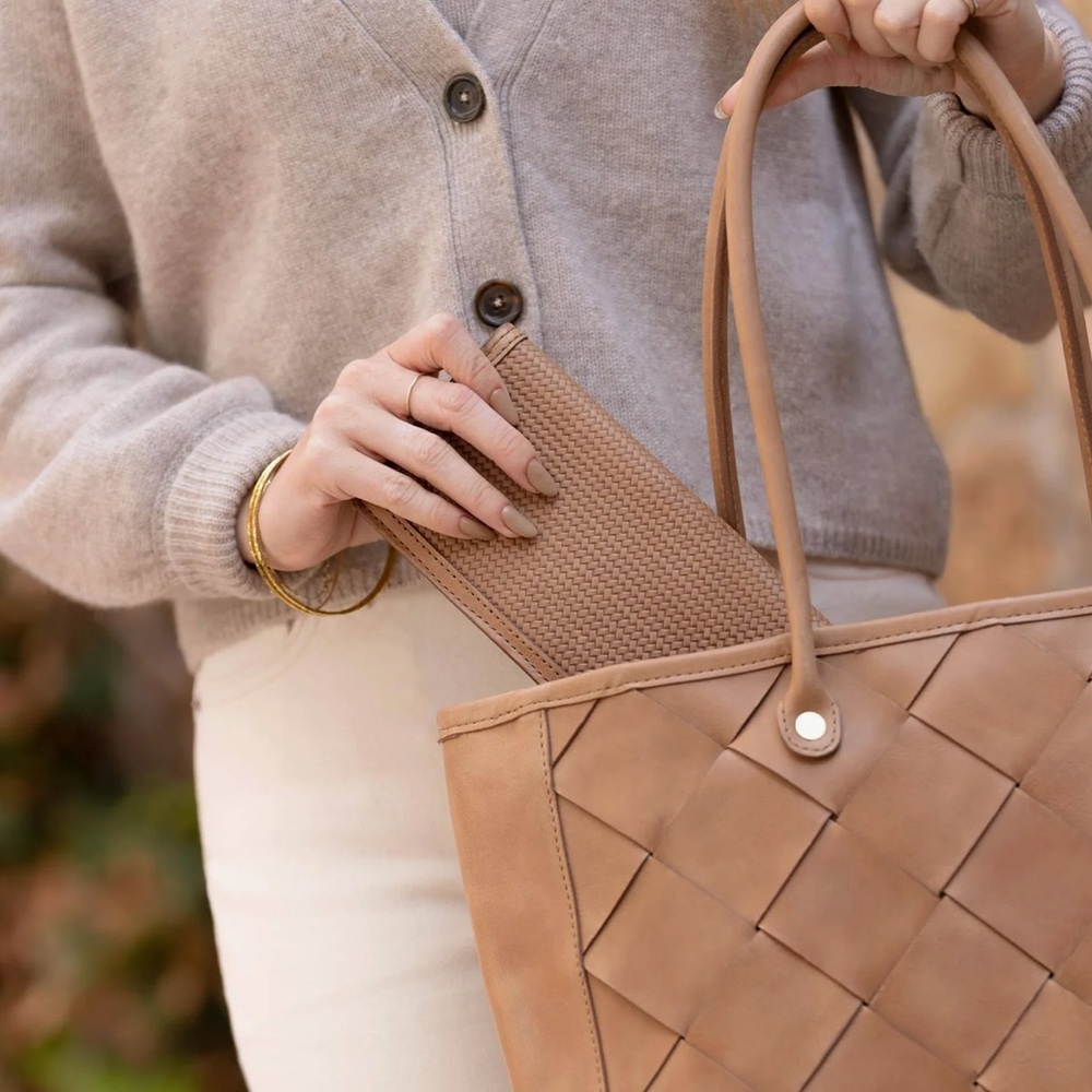 Nisolo Carry-ALL Handwoven Leather Handbag Tote in Almond - Picture 8 of 11